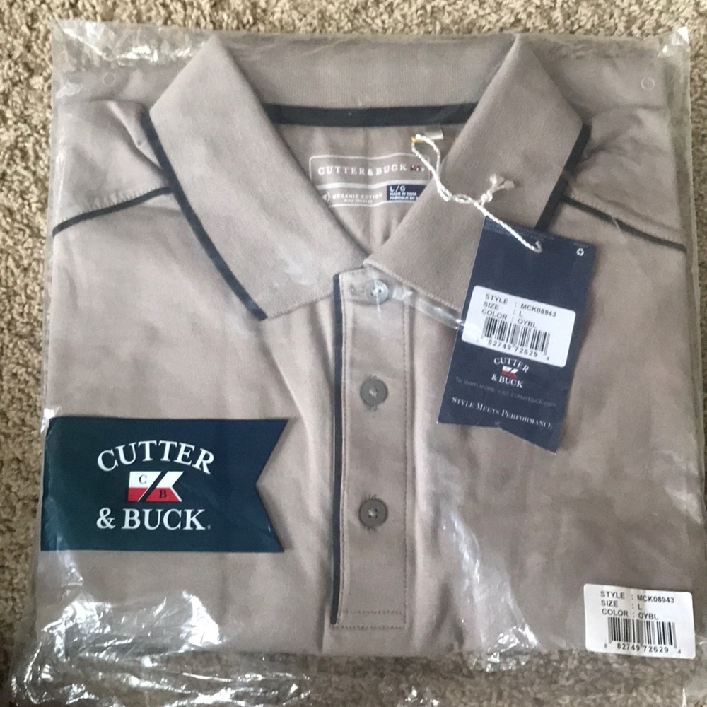 CUTTER & BUCK Organic Cotton Taupe Men’s Polo. Lg.